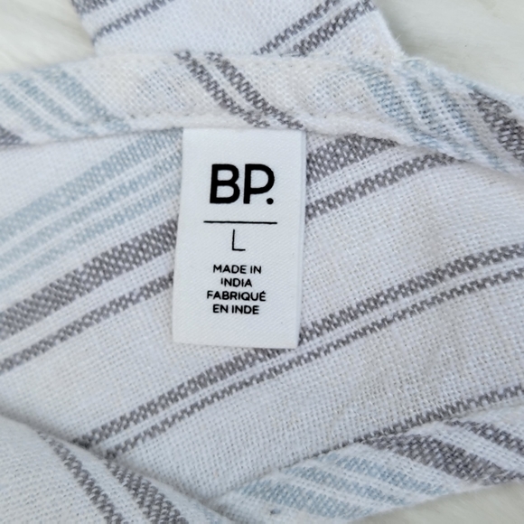 BP Womens LG Top Linen Blend Gray-Striped Crop Vacation Beachy BOHO Minimalist - Picture 7 of 9